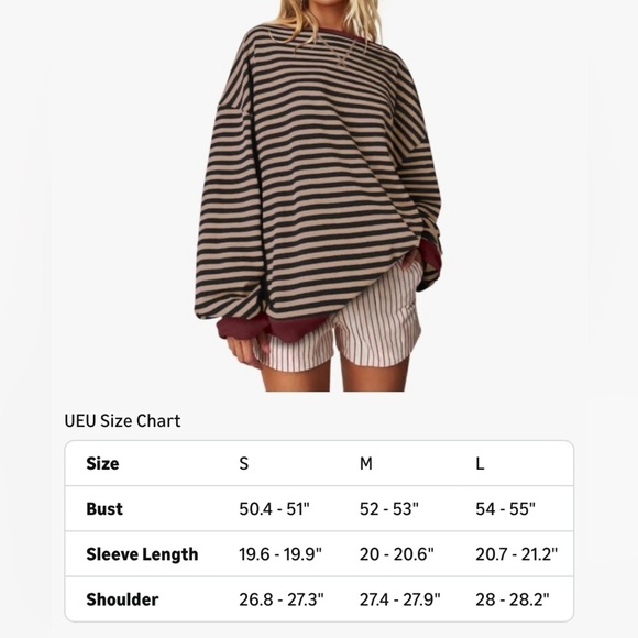 Free People Inspired Stripe Long Sleeve Crew Top Sweatshirt Oversized Small - Picture 9 of 9